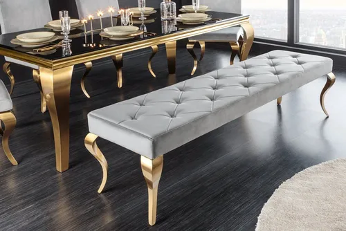 riess-ambiente Sitzbank MODERN BAROCK - 175cm schwarz Samt gold Edelstahl - Sitzbank mit hochwertigem Samtbezug, Ziersteppung für eleganten Look und stabile Edelstahlfüße für sicheren Stand. Perfekt für stilvolle Wohnräume!