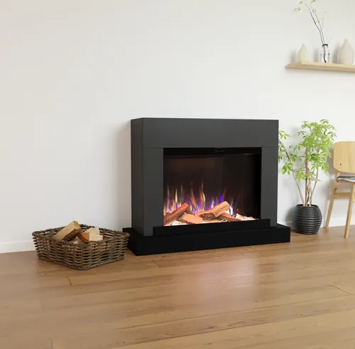 Glow Fire Elektrokamin 'PR4' | LED Standkamin in grau mit Heizung (1500 W) - Erleben Sie realistische 3D-Flammen mit dem Glow Fire E-Motion Elektrokamin. Der integrierte Heizlüfter sorgt für wohlige Wärme und lässt sich individuell steuern. Gestalten Sie Ihr Ambiente mit verschiedenen Farben und Effekten.