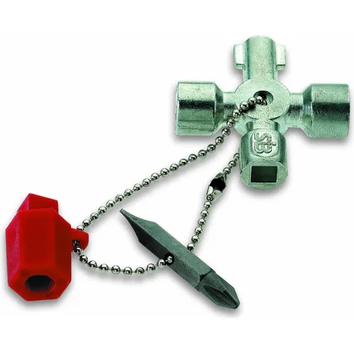 Cimco Schaltschrankschlüssel 112891 - Universeller Schaltschrankschlüssel aus Zinkdruckguss, ideal für Elektrotechnik und Versorgungsunternehmen. Inkl. Kette, Adapter und Wendebit für vielseitige Anwendungen.