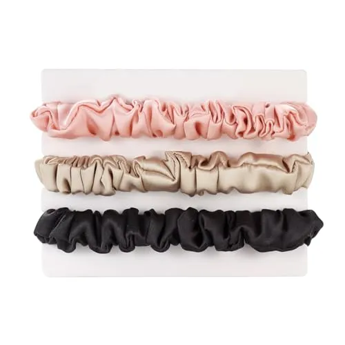 Michooyel 3 Stück Seiden Haargummis Damen 100% reine Maulbeerseide, 1.5cm Mini 16 Momme Seide Haarringe mit Gummiband, Haargummis für Damen Silk Scrunchies