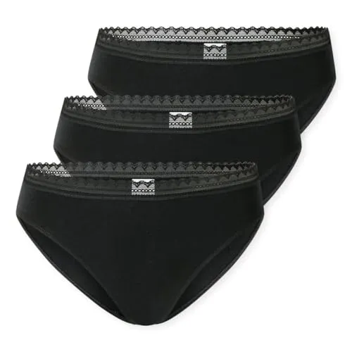 SCHIESSER Damen Slip Rio 3er Pack - Größe 38 in Schwarz - Funktionsunterwäsche mit atmungsaktiver Baumwolle und zarten Spitzenbändern am Bund für einen stilvollen Look und optimalen Tragekomfort.
