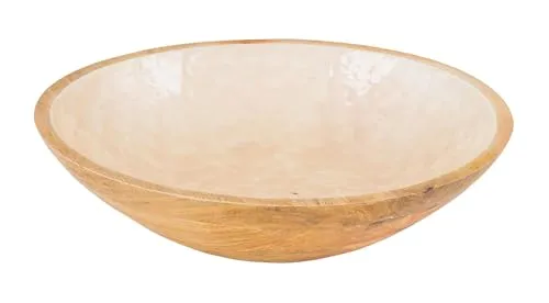 levandeo Schüssel 35cm aus Mango Holz mit Emaille-Beschichtung - Salatschüssel aus hochwertigem Mangoholz mit glänzender Emaille-Innenseite – perfekt für Snacks, Müsli oder Salat und sorgt für einen modernen, rustikalen Look.