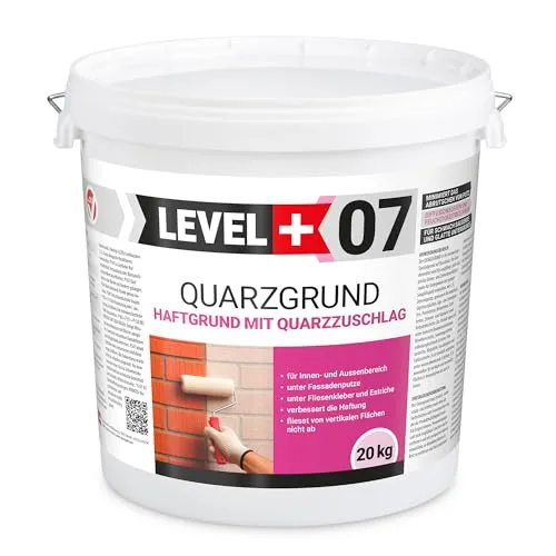 LEVEL PLUS 07 Quarzgrund 20 kg, Putzgrund Haftgrund weiß, Grundierung mit Quarzsand für Beton Putz, Primer Innen Außen, Schnell trocknend und Frostbeständig
