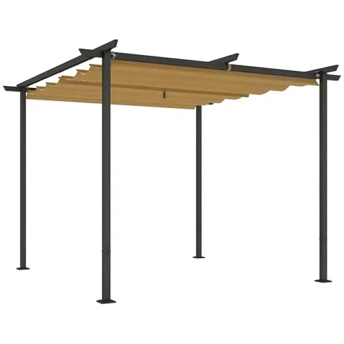 Outsunny Pergola 3x3m - Flexibles Terrassendach mit UV-Schutz - Pavillon mit verstellbarem Sonnendach, ideal für Gartenpartys und als robustes, langlebiges Vordach mit UV-Schutz 30+, perfekt für Terrasse und Garten.