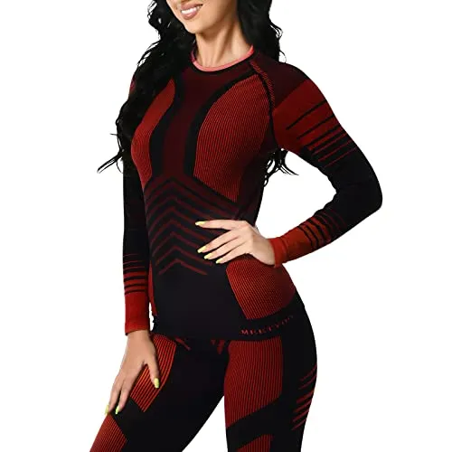 MEETYOO Thermounterwäsche Damen, Funktionswäsche Skiunterwäsche Set Damen Funktionsunterwäsche Atmungsaktiv Thermounterhemd Lang Thermounterhose Frau Thermo für Running Skifahren