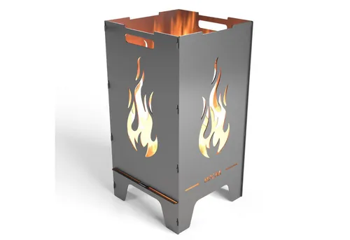 MOCAVI Feuerschale Flamme 73 cm aus 3 mm Stahl - Grills: Hochwertige Feuersäule aus massivem 3mm Premium Stahl, langlebig und hitzefest. Werkzeugloser Aufbau und ideale Belüftung für ein perfektes Feuererlebnis.