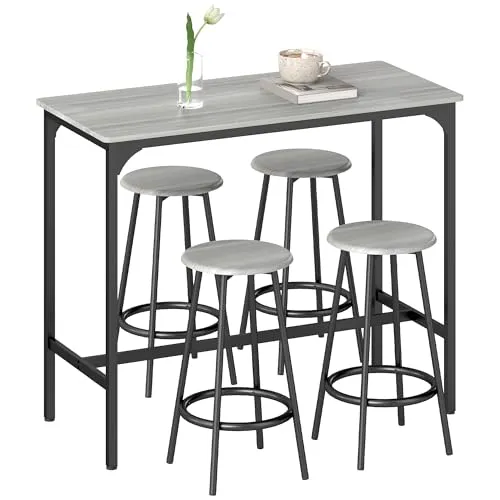HOMCOM Bartisch mit Barhocker Set, 5-tlg. im Industriedesign