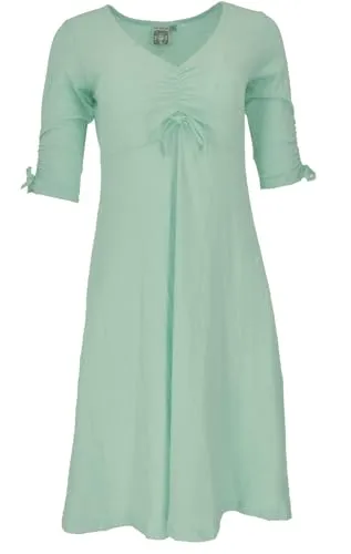 GURU SHOP Midikleid aus Bio-Baumwolle - Seagreen, Größe L - Freizeitkleider für Damen, aus umweltfreundlicher Bio-Baumwolle, super bequem und figurumschmeichelnd durch Raffung unter der Brust und an den Ärmeln.