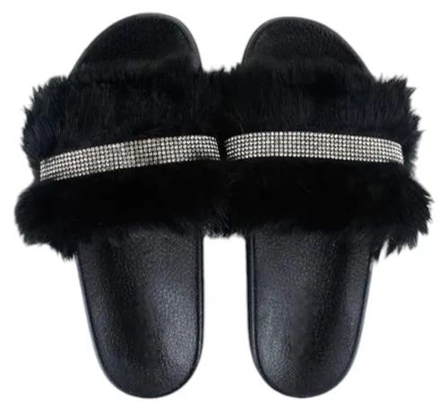 Damen Hausschuhe mit Fell » Damenschuhe mit Kunstfell » Badeschuhe » Sommer Badelatschen » Schlappen & Garten Schuhe » Pantoffeln mit Kunstpelz: Schwarz mit Glitzersteinen / 36 Farbe: Schwarz mit Glitzersteinen Schuhgröße: 36