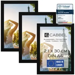 CABBEL Bilderrahmen MDF Holz-Rahmen, Acrylglas, Collagen, Portraits, Bilder-Foto, Urkunden, (Set, 3 St), 3er Pack Bilderrahmen 21x30 (A4) in Schwarz, Modern, Schmal, Puzzlerahmen, Fotorahmen, Fotogalerie, Wanddeko/Poster schwarz 21 cm x 30 cm