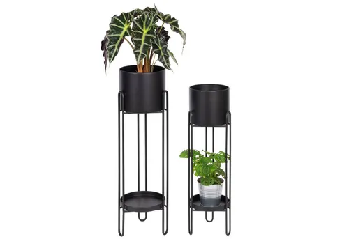bremermann Blumenhocker 2er-Set, Metall-Blumenständer schwarz - Blumentreppen in modernem Design, ideal für dekorative Pflanzenpräsentation. Das 2er-Set bietet Stauraum und ist sofort einsatzbereit – keine Montage erforderlich!