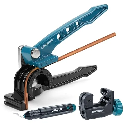 LIBRATON Rohrbieger, Manueller rohrbiegegerät, rohrbiegewerkzeug, 3-in-1 Biegezange, 180-Grad rohrbiegemaschine + Rohrschneider + Entgrater, für Rohre aus Kupfer, Aluminium und weichem Metall