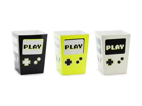 partydeco Dose, Popcorntüten 7x7x12cm Gaming Motiv 6er Set Schwarz / Weiß / Gelb