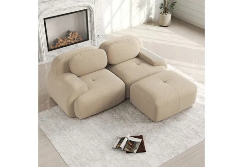 Leawin Sofa Modulares Sofa mit Bettfunktion aus Cord – Sofas Wohnzimmer Eckdesign, Bequemes Ecksofa aus Cordstoff ohne Montage, flexibel kombinierbar