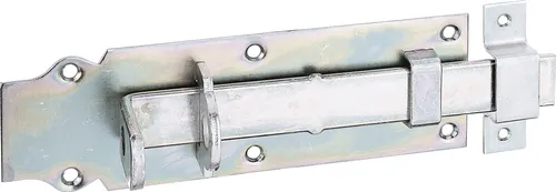 Alberts Schlossriegel | gerade, mit flachem Griff und befestigter Schlaufe | galvanisch verzinkt, dickschichtpassiviert | Platte 200 x 64 mm