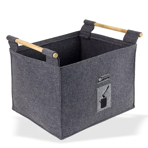 Filz Holzkorb Tasche - Kaminholzkorb mit Holzgriffen - Praktischer Filzkorb für die Holzlagerung, ideal für drinnen und draußen. Mit robusten Holzgriffen und elegantem grauen Design, perfekt für Kaminholz.