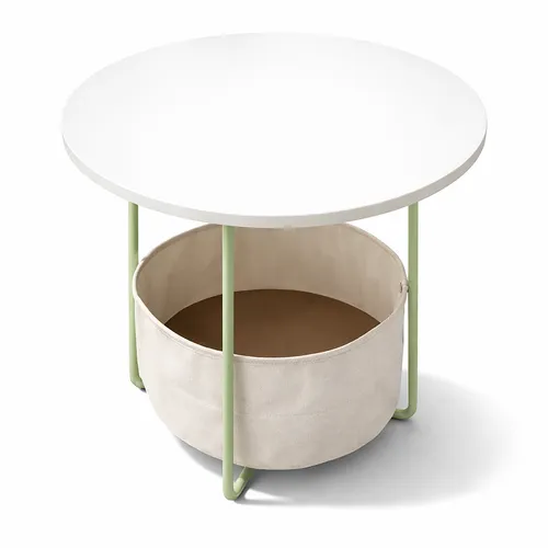 Relaxdays Beistelltisch mit Stoffkorb, runder Couchtisch in Salbei-Creme, 50x45cm