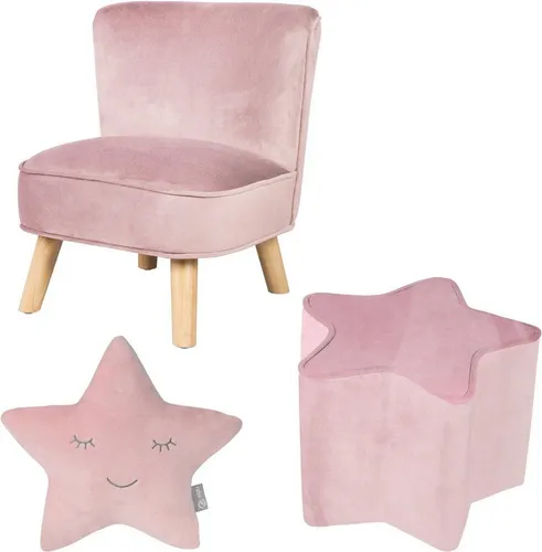 roba® Kindersitzgruppe Lil Sofa 3-tlg., rosa - 3-teiliges Set für das Kinderzimmer mit einem bequemen Sessel, einem Hocker und einem dekorativen Sternkissen, ideal für kleine Kinder und bis 60 kg belastbar.