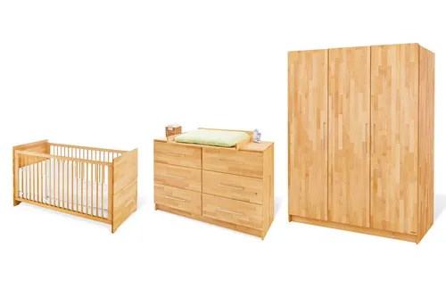 Pinolino Babyzimmer Natura - Buche Massivholz - Hochwertiges Babyzimmer-Set aus massivem Buchenholz, höhenverstellbar und zum Juniorbett umbaubar. Ideal für eine sichere und flexible Nutzung im Kinderzimmer.