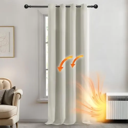 Deconovo Raumteiler Vorhang Thermovorhang Blickdicht Verdunkelungsvorhänge Verdunkelungsvorhang ösen Dicke Thermogardine Kälteschutz warm Hitzeschutz, 183x132 cm(HöhexBreite), Hellbeige, 1 Stück