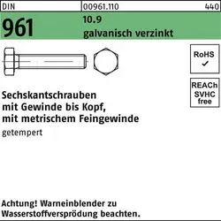 DIN 961 Sechskantschraube M12x60 - 100 Stück - Maschinenschrauben aus Stahl 10.9, galvanisch verzinkt für hohe Festigkeit und Korrosionsschutz, ideal für anspruchsvolle Anwendungen.
