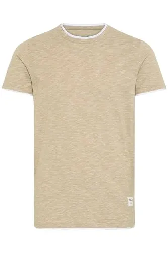 !Solid Rigos Herren T-Shirt Kurzarm Shirt Mit Rundhalsausschnitt Im Double-Layer-Look Aus 100% Baumwolle, Größe:XL, Farbe:Sand (4073)