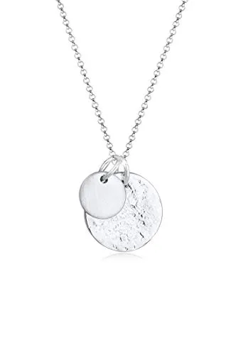 Elli Kette mit Anhänger Plättchen Münzen 925 Silber - Elegante Kette aus 925 Sterlingsilber mit einzigartigem Organic Look, ideal für jeden Anlass. Gesamtlänge 45 cm, Durchmesser Anhänger 14 mm.
