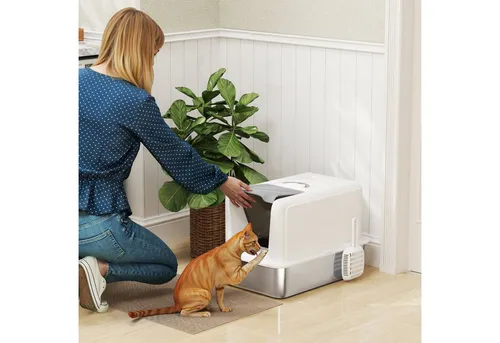 PawHut Katzenklo – Edelstahl Katzentoilette mit Deckel
