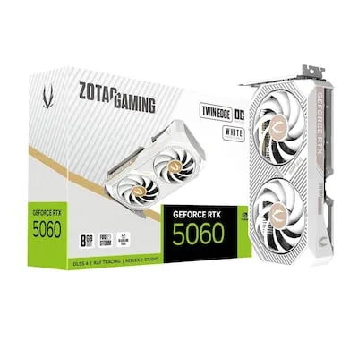 ZOTAC GAMING GeForce RTX 5060 Twin Edge OC - White Edition - Grafikkarten mit 8 GB GDDR7 für beeindruckende Gaming-Performance, ausgestattet mit HDMI und 3 x DisplayPort für vielseitige Anschlussmöglichkeiten.