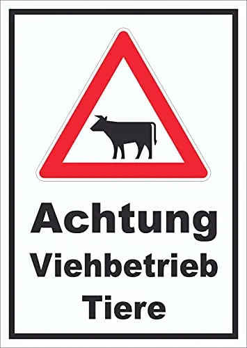 HB-Druck Schild Achtung Viehbetrieb Tiere A6 (105x148mm)