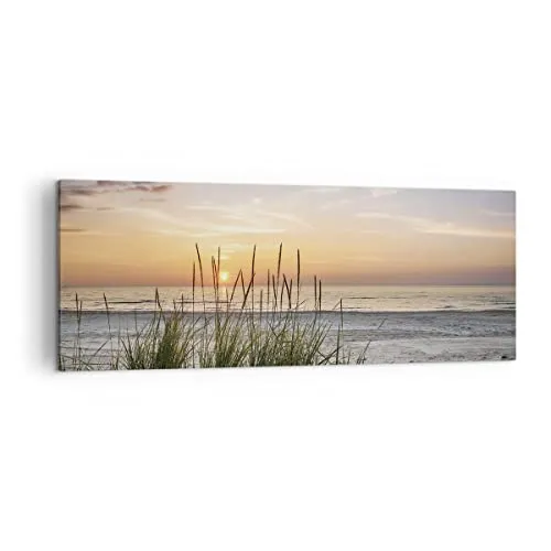 Panorama Bilder auf Leinwand Westen Sonne Strand Leinwandbild 140x50cm Wandbilder Dekoration Wohnzimmer Schlafzimmer Küche Groß XXL Wanddeko Bild Wand Kunstdruck Art Wall Decor Canvas AB140x50-4201