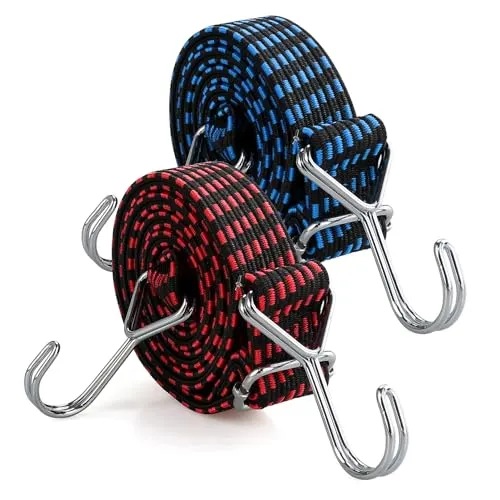 Stück Verstellbar Spanngummi mit Haken, 2M Lang Extra Stark Spanngurte, Gepäckspanner, Expanderseil, Gummiseil, Ideal zum Fahrrad Motorrad Autotransporter Camping 2