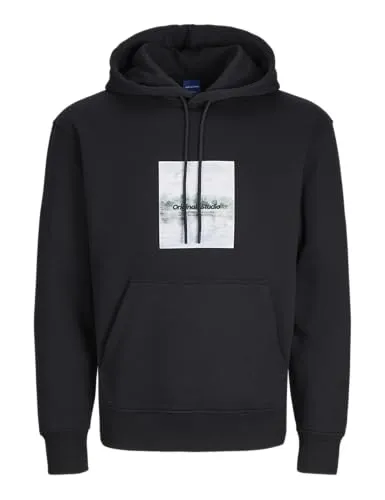 JACK & JONES Herren Kapuzenpullover Gedruckt, Schwarz, M - Kapuzenpullover für Herren aus gebürstetem Material, mit stylischem 3D-Look Print und lockerem Schnitt für optimalen Tragekomfort.