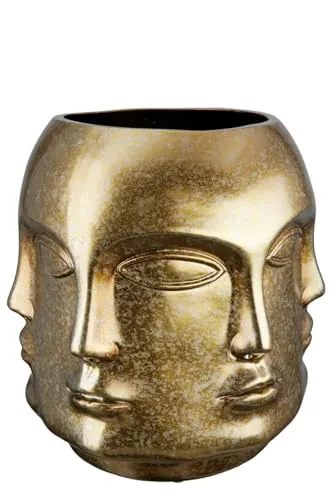 GILDE Gesichtsvase aus Keramik - Antik Gold 23 cm - Elegante Blumenvase in antik Gold, europäische Herstellung - ideal für verschiedene Einrichtungsstile und perfekt als Geschenk für jeden Anlass.