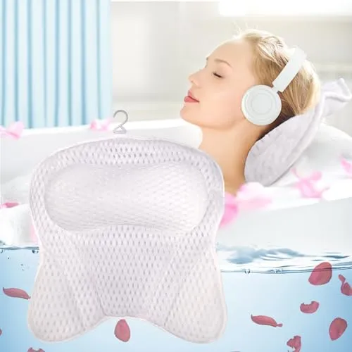 Badewannenkissen, Badekissen für Badewanne, Kissen Badewanne, 4D-Air-Mesh-Technologie in der Badewanne mit 6 leistungsstarken Saugnäpfen für Home Spa und Badewannen (Weiß)