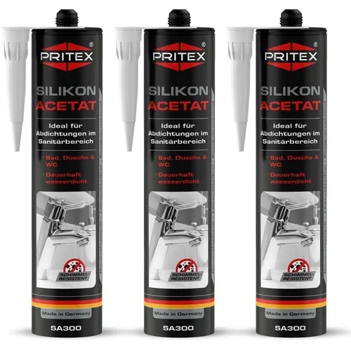 Silikon Sanitär Weiß 3 x 300 ml Acetat für Bad Dusche und WC Dichtstoff