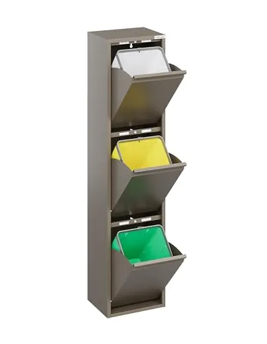 VEEHAUS Küche Mülleimer Für Den Vielseitigen Einsatz Mit Klappen Aus Edelstahl Stilvoller Abfalleimer Für Eine Effiziente Und Praktische Aufbewahrung Beige(3 x 15 LT - 45 LT)