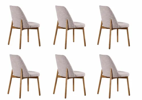 Set aus 6 modernen Esszimmerstühlen mit hellen Stoff und Holzbeinen - Elegantes Set aus 6 Esszimmerstühlen mit stilvollem Design. Ideal für Ihr Esszimmer, bequem gepolstert und robust mit Holzbeinen. Perfekt für gesellige Runden.