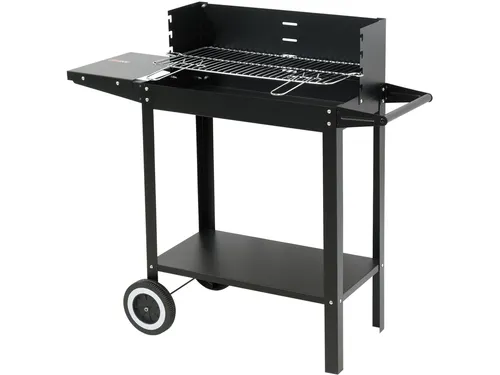 Holzkohle Campinggrill 48 x 26,5 cm mit Ablage - Praktischer Holzkohlegrill für unterwegs, leicht und kompakt, ideal für Camping und Ausflüge. Robuste Stahlkonstruktion mit Ablage für mehr Komfort beim Grillen.