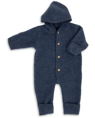 Kinderhaus Blaubaer Schlafoverall Baby-Overall mit Kapuze, Holzknöpfen & Mulltuch Blaubaer