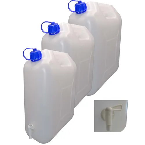 3x 10 Liter Wasserkanister mit Zapfhahn und Deckel lebensmittelecht leer dicht