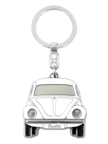 BRISA VW Collection - Volkswagen Emaillierter Metall Schlüssel-Anhänger-Ring Schlüsselbund-Accessoire Keyholder im Käfer/Beetle Design (Front/Weiß)