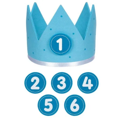 Gollnest & Kiesel Dekofigur Goki Geburtstagskrone blau 60680 Filz Zahlen austauschbar 1-6 (7 St), Größenverstellbar durch Klettverschluss