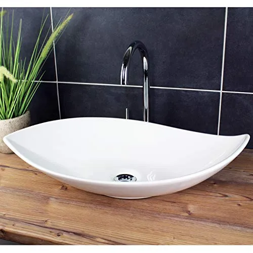 Modernes Design Aufsatzwaschbecken 66,5 x 40 cm - Elegantes Aufsatzwaschbecken aus hochwertiger Sanitärkeramik, ideal für stilvolle Badezimmer. Einfache Montage auf geraden Oberflächen und passend für Standard-Ablaufgarnituren.
