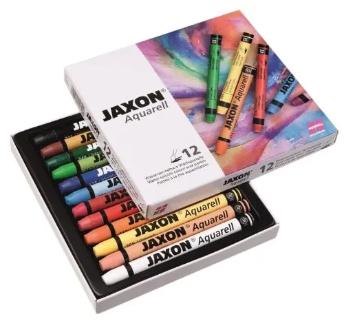 Honsell 49412 - Jaxon Aquarell Wachspastellkreide, wasservermalbar, 12er Set im Kartonetui, hohe Farbbrillanz, satter Farbaufstrich, für Künstler, Hobbymaler, Kunstunterricht