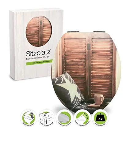 SITZPLATZ WC-Sitz mit Absenkautomatik, Dekor Chill-out Lounge, High Gloss Toilettensitz mit Holzkern, Fast-Fix Befestigung, Standard O Form universal, Metallscharnier, WC Deckel glänzend, 40350 4