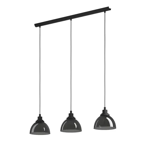 BELESER Hängeleuchte, schwarz-transparent - Moderne Pendelleuchte mit drei halbrunden Rauchglas-Lampenschirmen, ideal für stilvolle Wohn- und Esszimmer. Perfekte Beleuchtung für jeden Raum, geeignet für E27-Leuchtmittel.