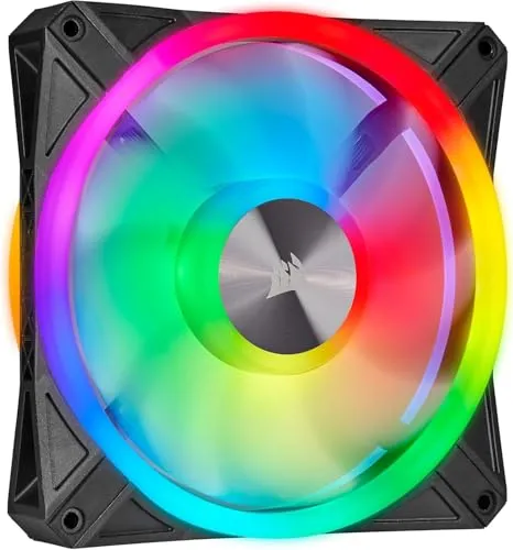 iCUE QL140 RGB Gehäuselüfter - 140mm, leise mit 26 dBA, 34 RGB LEDs für beeindruckende Beleuchtung in Schwarz