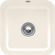 Villeroy & Boch Cisterna 50 Crema - 6703 02 KR Keramikspüle - Hochwertige Keramikspüle mit Exzenterbetätigung, ideal für Unterschränke ab 50 cm. Maße: 44,5 x 44,5 cm, glänzende Oberfläche für einfache Reinigung.