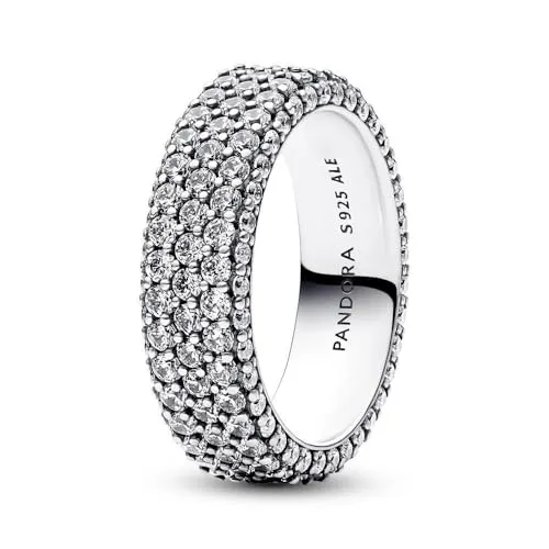 PANDORA Timeless Pavé Triple-row Ring 192634C01-48 - Eleganter Ring aus Sterlingsilber mit funkelnden Zirkonia, ideal für besondere Anlässe oder als stilvolles Accessoire im Alltag.